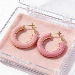 Pink enamel L/M/S earrings / Gold