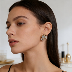 Stainless Steel Rose Gold Square Mother-of-Pearl Stud Earrings