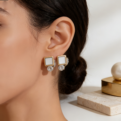 Stainless Steel Rose Gold Square Mother-of-Pearl Stud Earrings