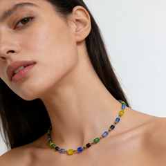 Rainbow Beaded Layered Necklace/Stainless Steel