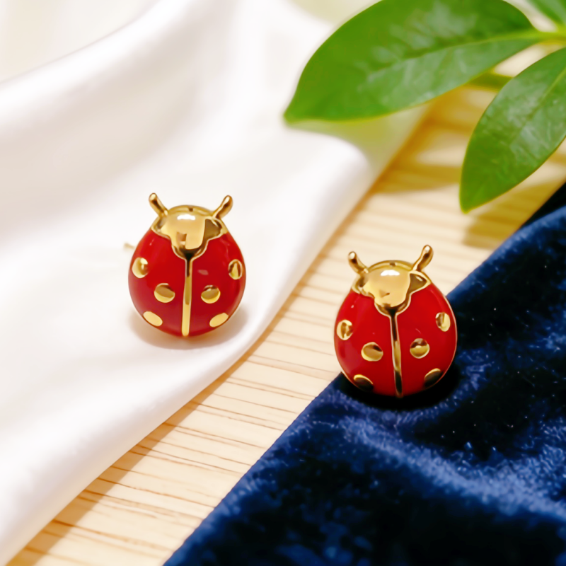 Lucky Ladybug enamel Earrings/GOLD