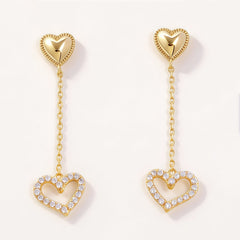 HEART PNDNT EAR/GOLD WHITE CRYSTAL