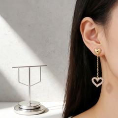 HEART PNDNT EAR/GOLD WHITE CRYSTAL