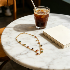 Multicolor Gem Necklace/ GOLD Stainless Steel
