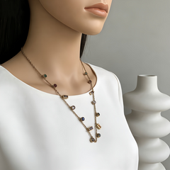 Multicolor Gem Necklace/ GOLD Stainless Steel