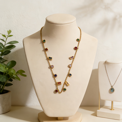 Multicolor Gem Necklace/ GOLD Stainless Steel