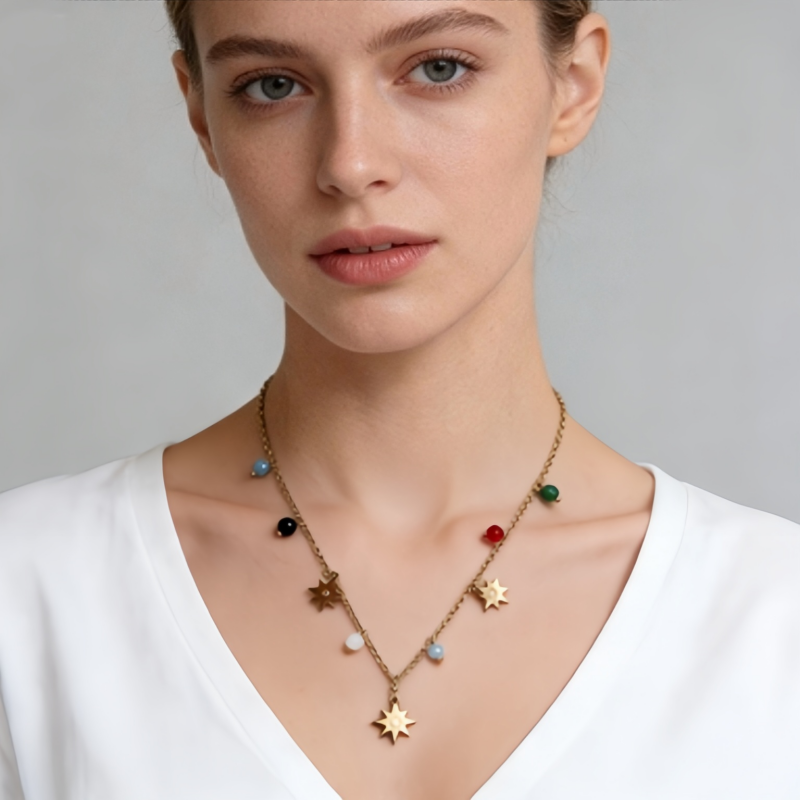 Boho Charm Long NCK/GOLD Stainless Steel