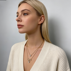 Dainty Bow & CZ Layered Chain NCK/GOLD Stainless Steel