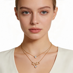 Dainty Bow & CZ Layered Chain NCK/GOLD Stainless Steel