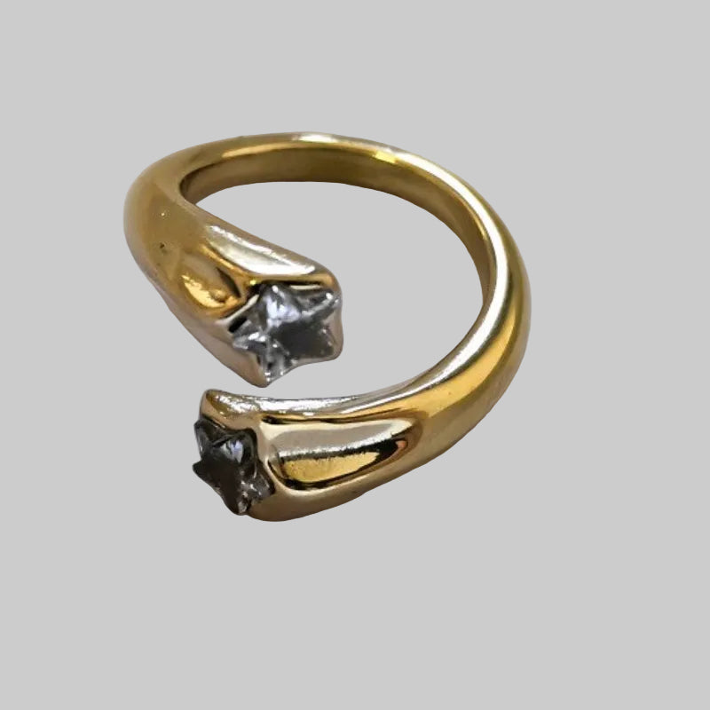 Star &Cubic ZirconiaOpen Wrap Ring/ GOLD Stainless Steel
