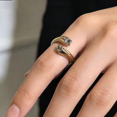 Star & CZ Open Wrap Ring/ GOLD Stainless Steel