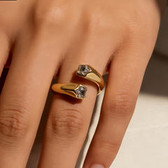 Star & CZ Open Wrap Ring/ GOLD Stainless Steel