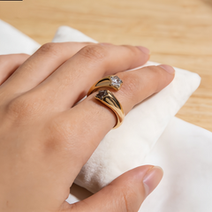Star & CZ Open Wrap Ring/ GOLD Stainless Steel