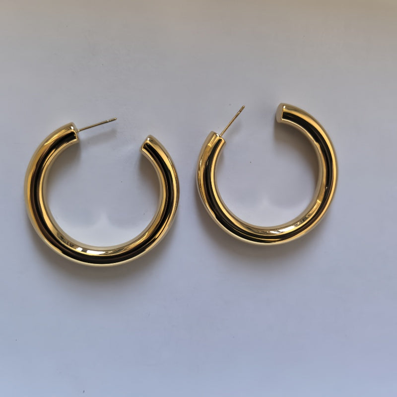 Chunky Gold Double Tube Hoops/Stainless Steel