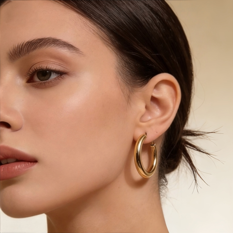 Chunky Gold Double Tube Hoops/Stainless Steel
