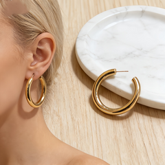 Chunky Gold Double Tube Hoops/Stainless Steel