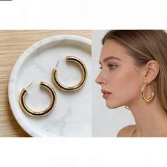 Chunky Gold Double Tube Hoops/Stainless Steel