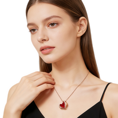 Garnet Halo Petite Necklace/Rose Gold