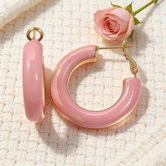 Pink enamel L/M/S earrings / Gold