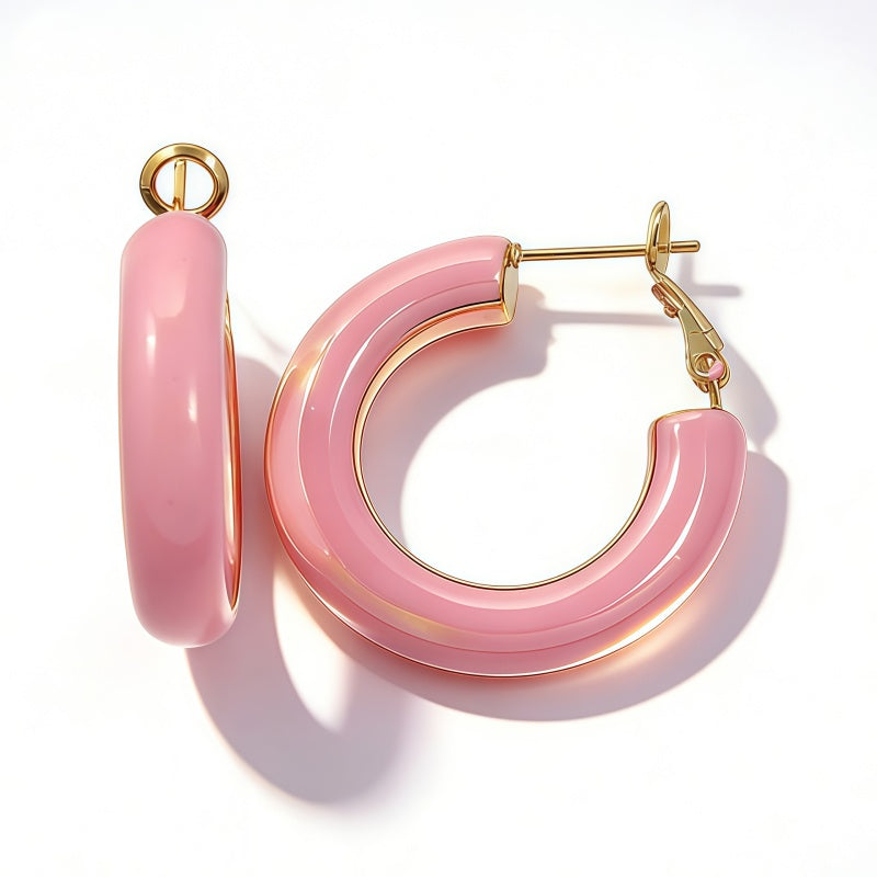 Pink enamel L/M/S earrings / Gold