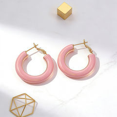Pink enamel L/M/S earrings / Gold