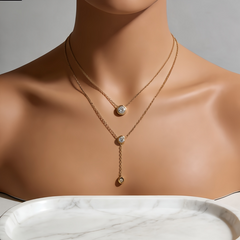 CZ Double Layer Y-Necklace/GOLD Stainless Steel