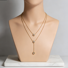 CZ Double Layer Y-Necklace/GOLD Stainless Steel