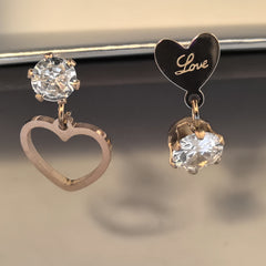 Love Heart CZ Mismatched Earrings/RSG Stainless Steel