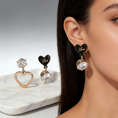 Love Heart CZ Mismatched Earrings/RSG Stainless Steel