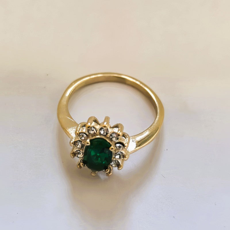 Emerald Halo Ring/GOLD Stainless Steel