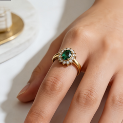 Emerald Halo Ring/GOLD Stainless Steel
