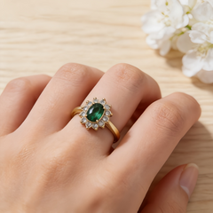 Emerald Halo Ring/GOLD Stainless Steel