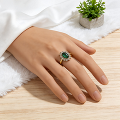 Emerald Halo Ring/GOLD Stainless Steel