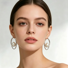 Pearl Drop Hoops Earrings/Stainless Steel