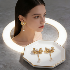 Bowknot pearl drop EAR/GOLD
