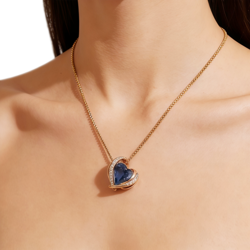 Azure Petite Heart Necklace/Rose gold