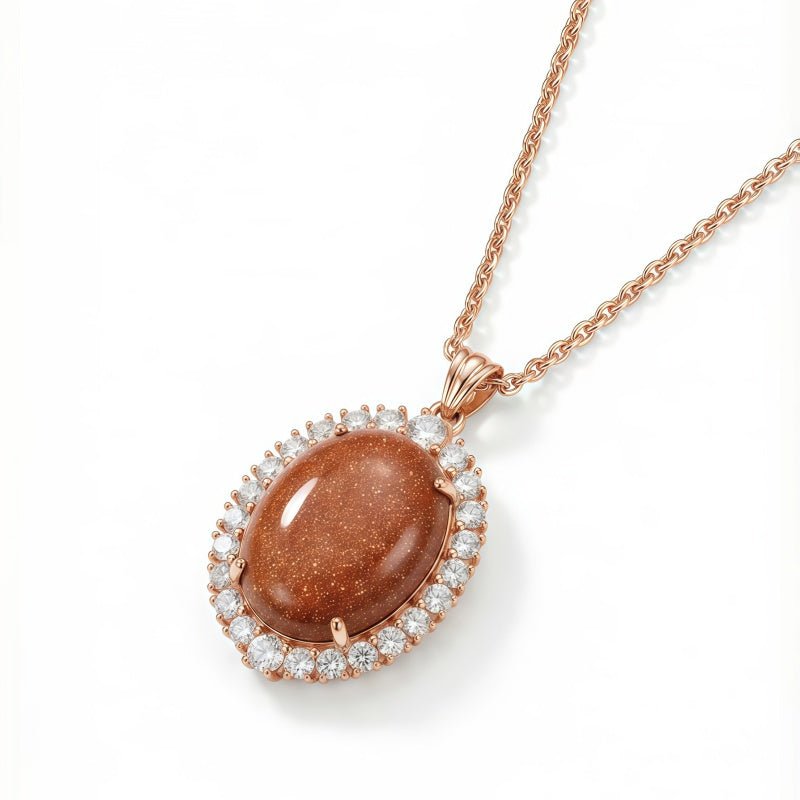 Sand stone pink Cubic Zirconia Necklace/GOLD