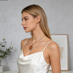Sand stone Cubic Zirconia Necklace/Rose gold