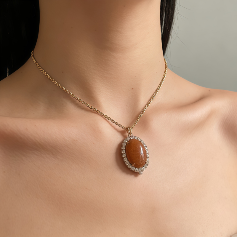 Sand stone Cubic Zirconia Necklace/Rose gold