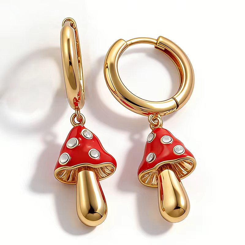 MUSHROOM RED ENAMEL EAR