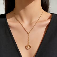 Open Heart Pendant Necklace/GOLD Stainless Steel