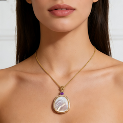 White MOP PB CZ NCK/GLD