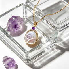 White MOP PB CZ Necklace/GOLD
