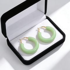 Green enamel L/M/S earrings / Gold