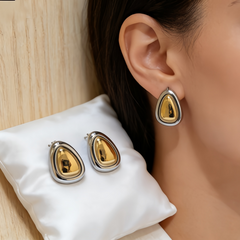 Two-Tone Triangle Stud Earrings/ Stainless Steel
