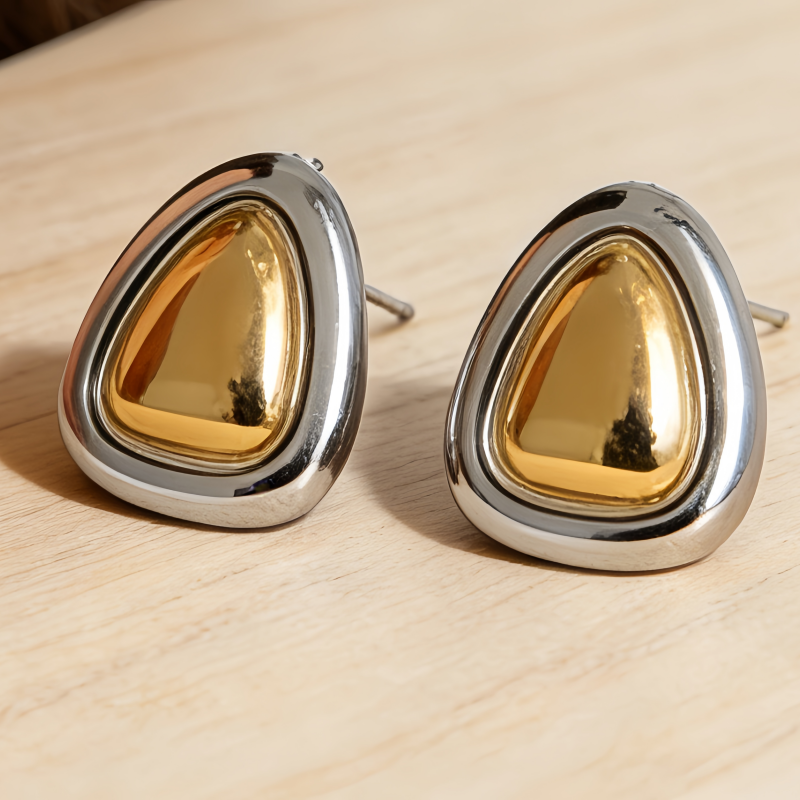 Two-Tone Triangle Stud Earrings/ Stainless Steel