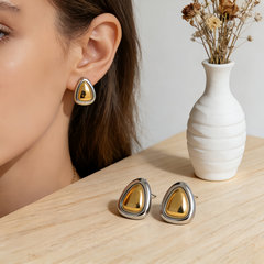 Two-Tone Triangle Stud Earrings/ Stainless Steel