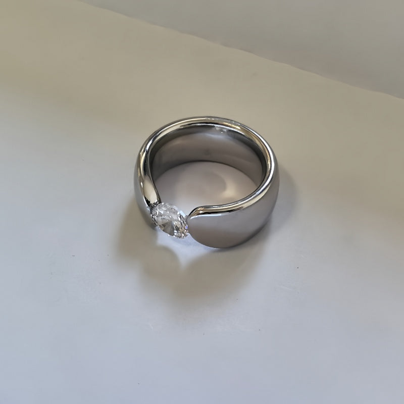 Solitary CZ  Band Ring/Stainless Steel