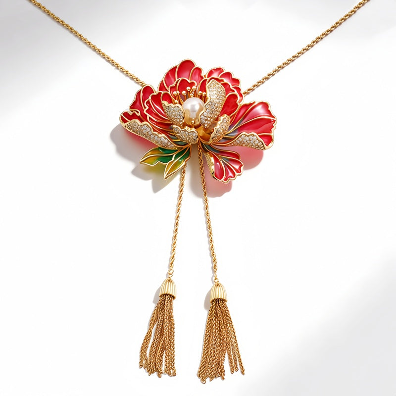 Classic Flower Enamel Long NCK/Tassel