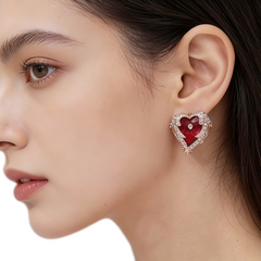 Garnet Halo Petite Earrings/Rose gold